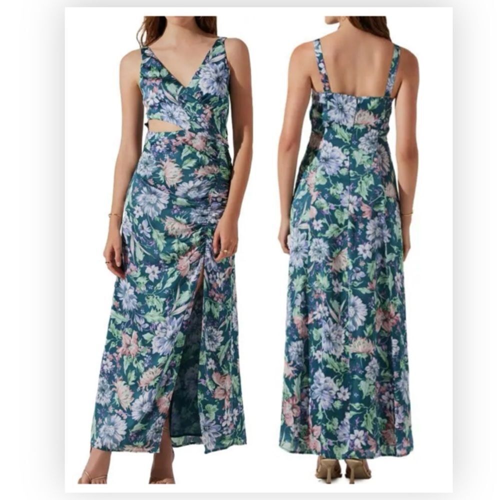 Anthropologie ASTR the label Cut Out Ruched Blue Floral Dress $148